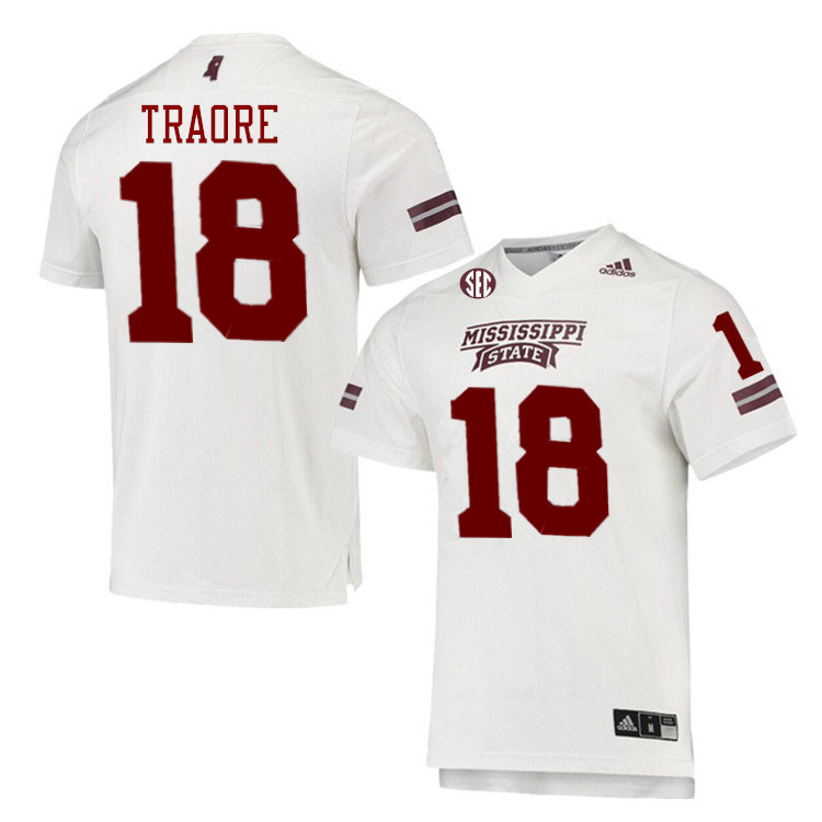 Men #18 Seydou Traore Mississippi State Bulldogs College Football Jerseys Stitched-White